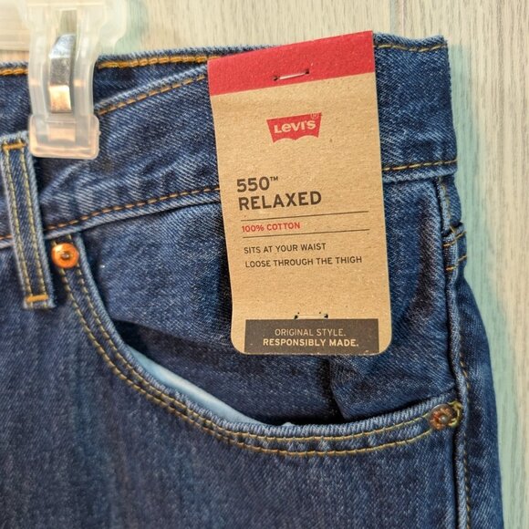NEW LEVIS MENS 550 RELAXED Blue DENIM JEANS W42xL32 Dark Wash - Picture 4 of 11